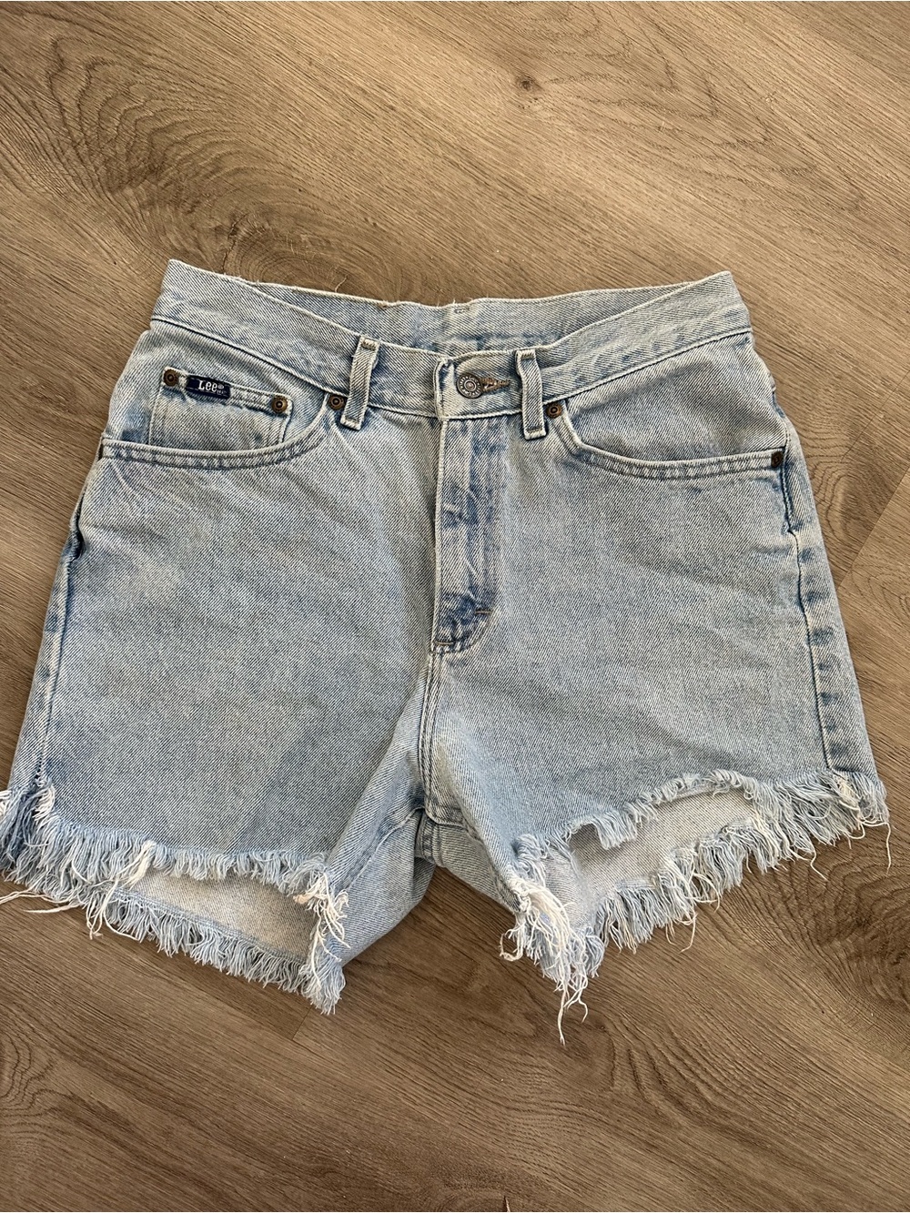 Lee High-Rise Light Wash Distressd Denim Cutoff Shorts